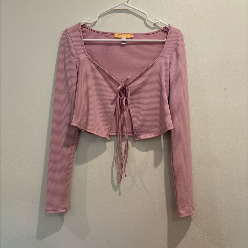 Urban Outfitters Mauve Ribbed Tie-Front Blouse
